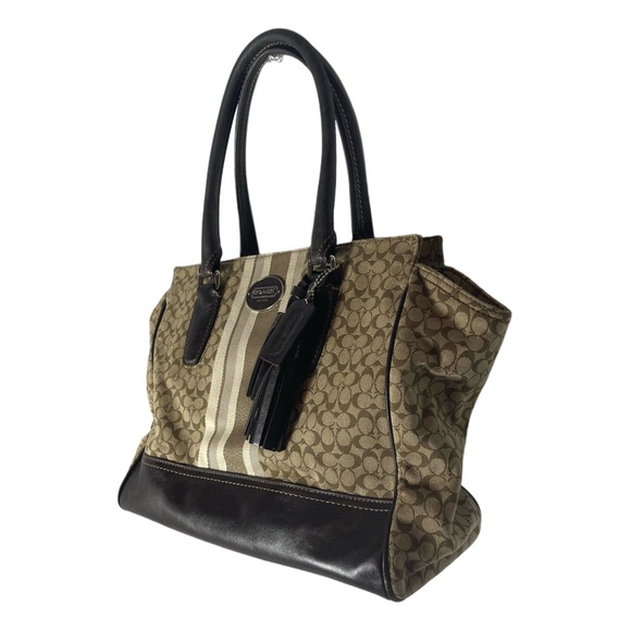 Coach Used 19915 Legacy Signature Stripe Candice Carryall Handbag Bag Brown - Picture 2 of 6